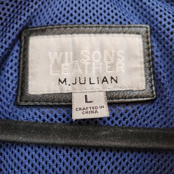 Wilsons Leather Jacket Black M. Julian Bomber Jacket Blue Stripe Men's L - Picture 8 of 10
